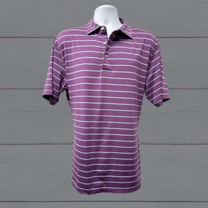 Peter Millar Summer Comfort Shirt Lavender Stripe Moisture Wick Golf Polo Size L